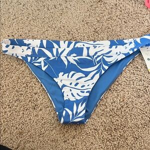 Roxy Blue and White Leaf Print Bikini Bottom